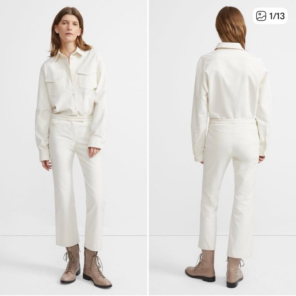 Theory Moleskin Twill Crop Pants Size 6 Winter White Flared Leg Mid Rise
